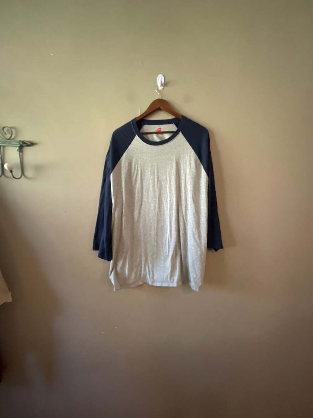 Hanes X-Temp Navy and Light Gray Raglan Baseball T-Shirt 3XL